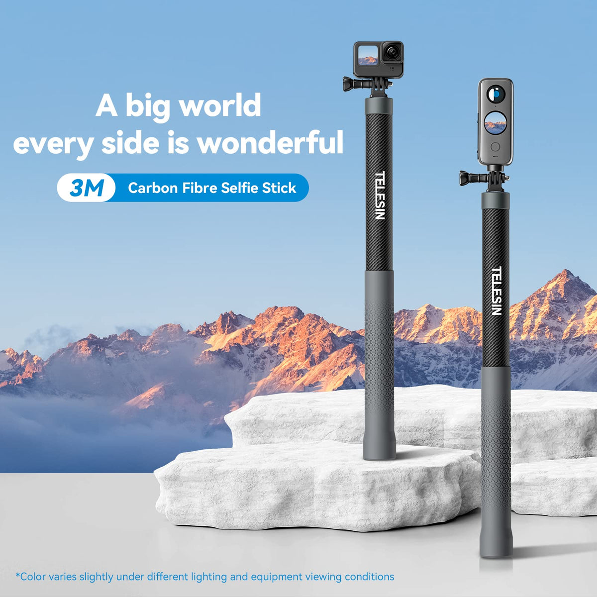 Telesin 2nd Gen 3 Meter Ultra Long Carbon Fiber Invisible Selfie Stick for Action Camera