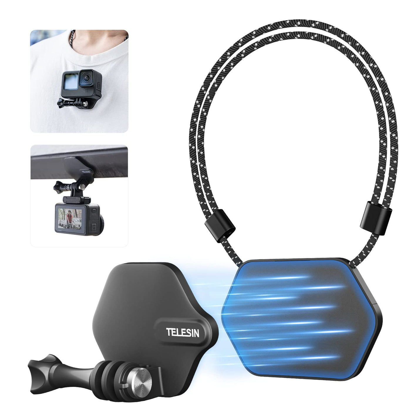TELESIN Magnetic Action Camera Mount, Chest Neck Snap Mount Halter Set Compatible with GoPro, Insta360, DJI Osmo Action