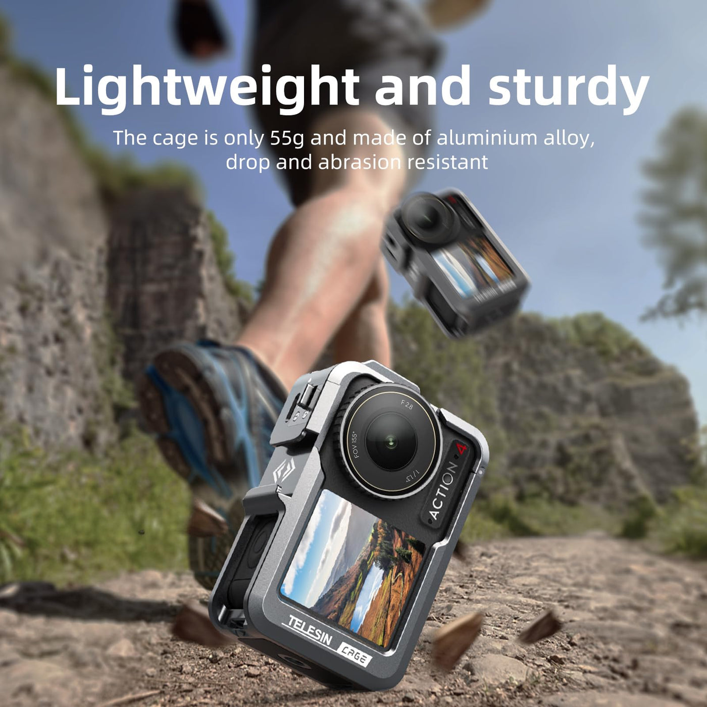 TELESIN Metal Cage for DJI Osmo Action 3 & Action 4 | Quick Release | Dual Cold Shoe Mount | Aluminum Alloy | Vertical & Horizontal Angle
