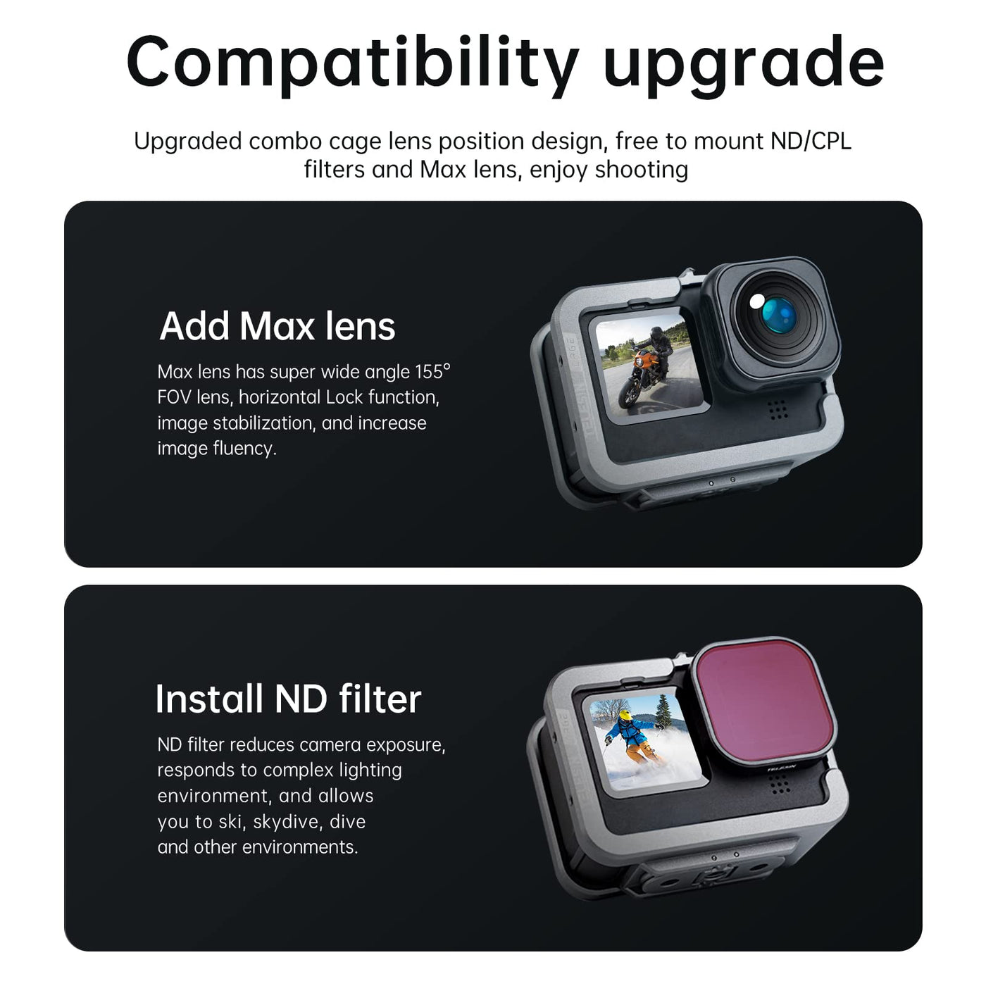 TELESIN Aluminum Alloy Cage Combo Set for GoPro Hero 11 Hero 10 Hero 9 Black Metal Housing Supports Vertical Shooting