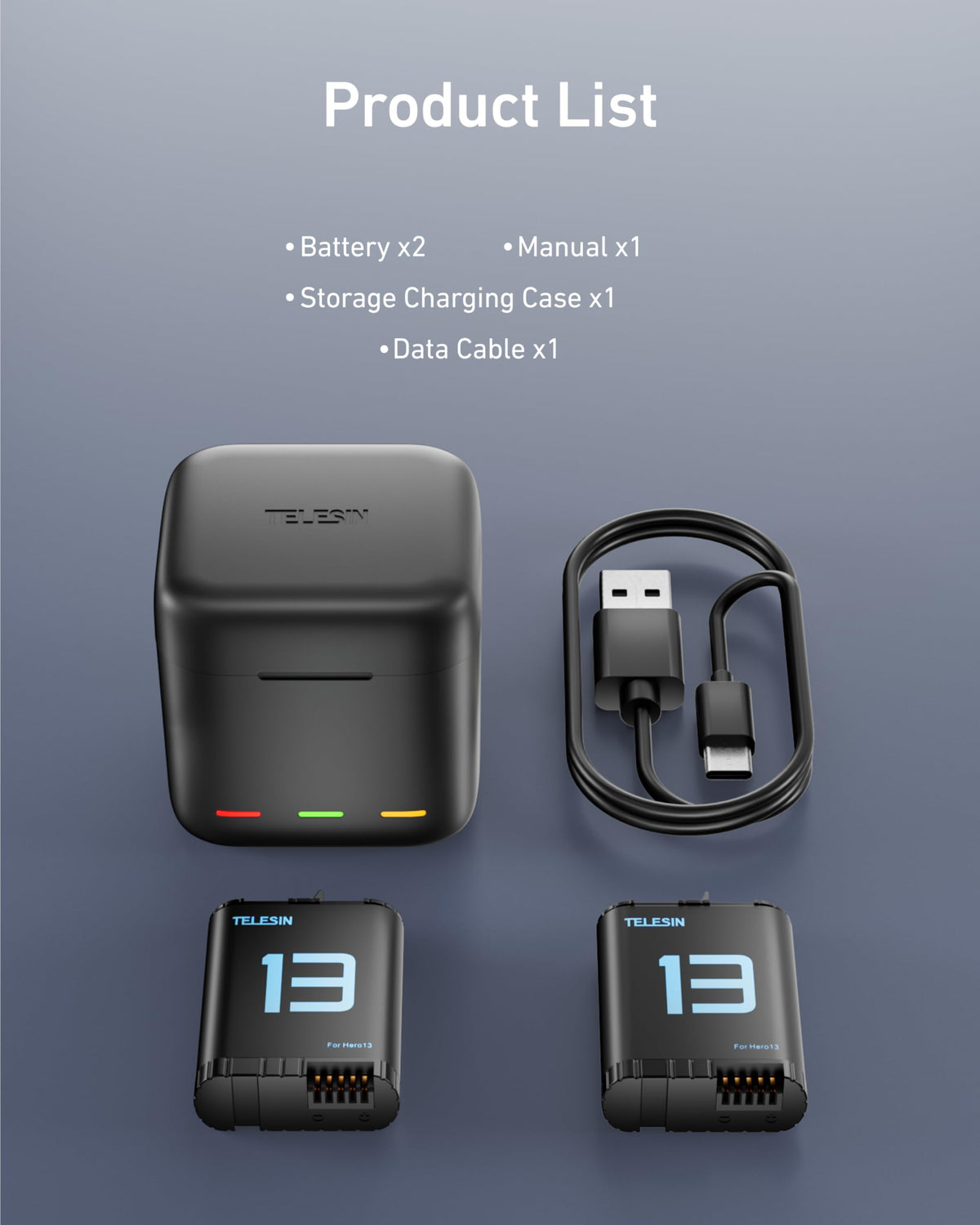 Telesin 2-Pack Batteries and 3 Slots Storage Charger for GoPro HERO13 Black