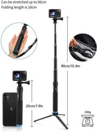 TELESIN Selfie Stick Monopod for GoPro, Selfie Pole with Tripod Mount Phone Holder Clip for GoPro Hero 11 10 9 8 7 6 5+, Insta360 One R RS, DJI Action 2 3 OSMO Action Camera