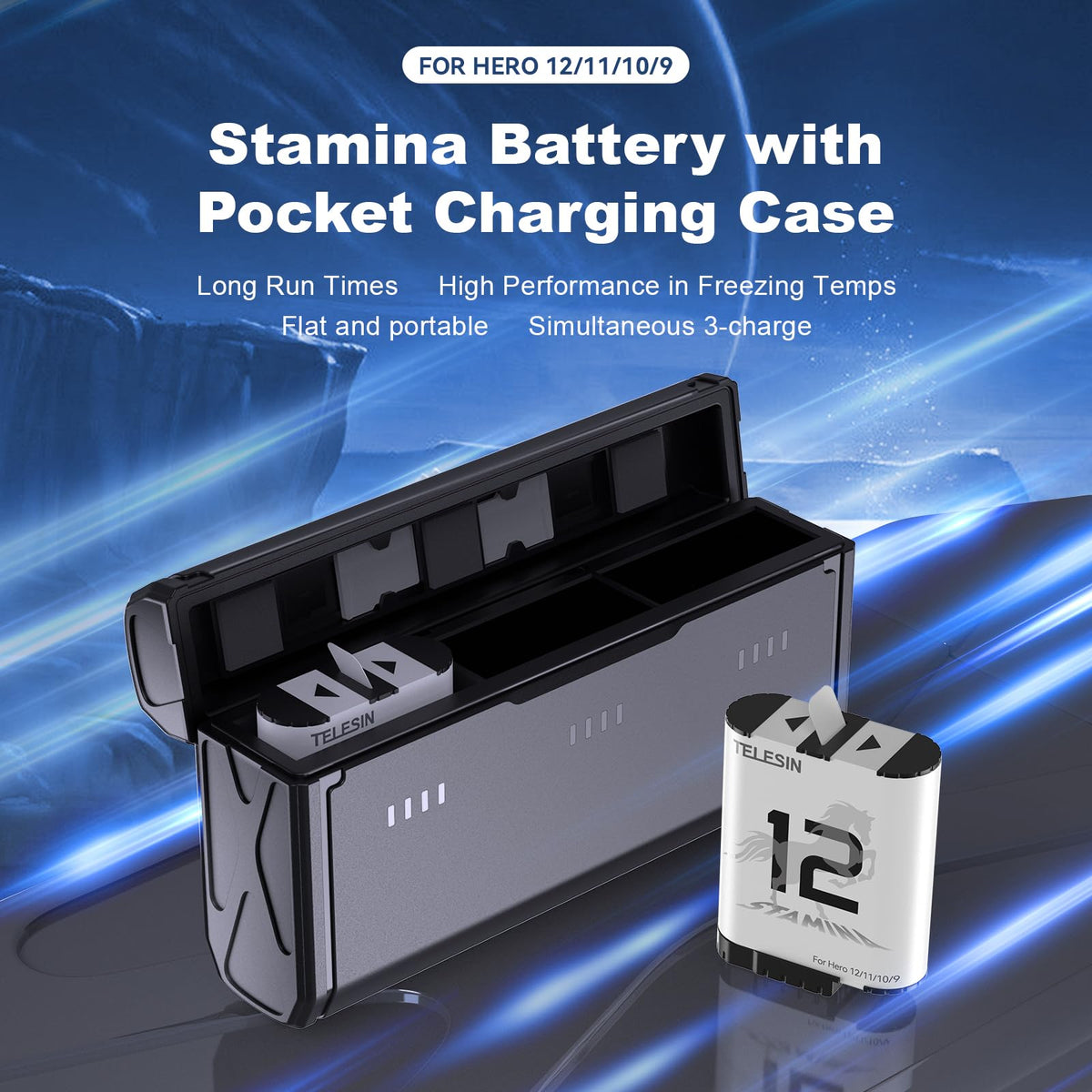 Telesin 2-Pack Stamina Battery and Pocket Charging Box Bundle for GoPro HERO12/11/10/9