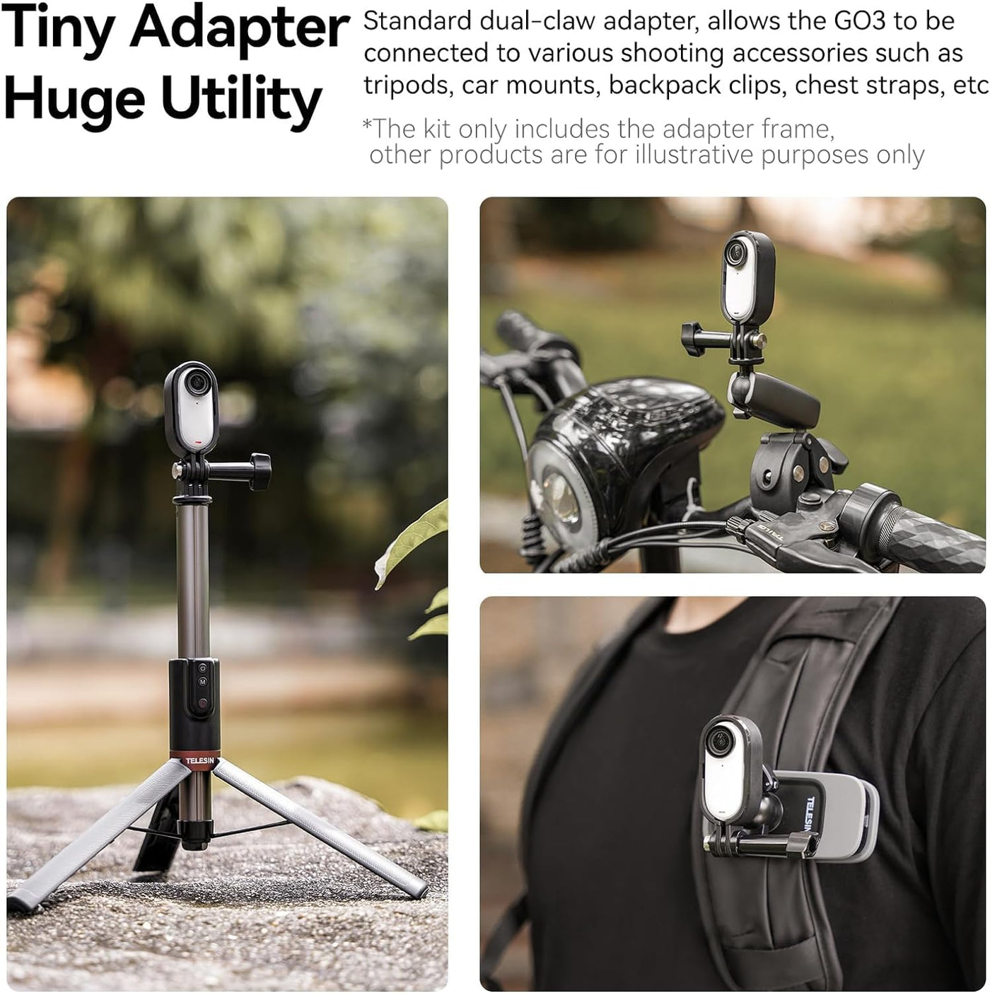 TELESIN Tripod Mount Adapter for Insta360 GO3 Action Camera | Plastic Frame Protective Mounting Case Compatible with Insta360 GO 3 Accessory