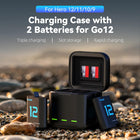 TELESIN 2-Pack Batteries and 3 Slots Storage Charger for GoPro HERO12/11/10/9 Black | Works with Original GoPro 12 11 10 9 Charger and Batteries