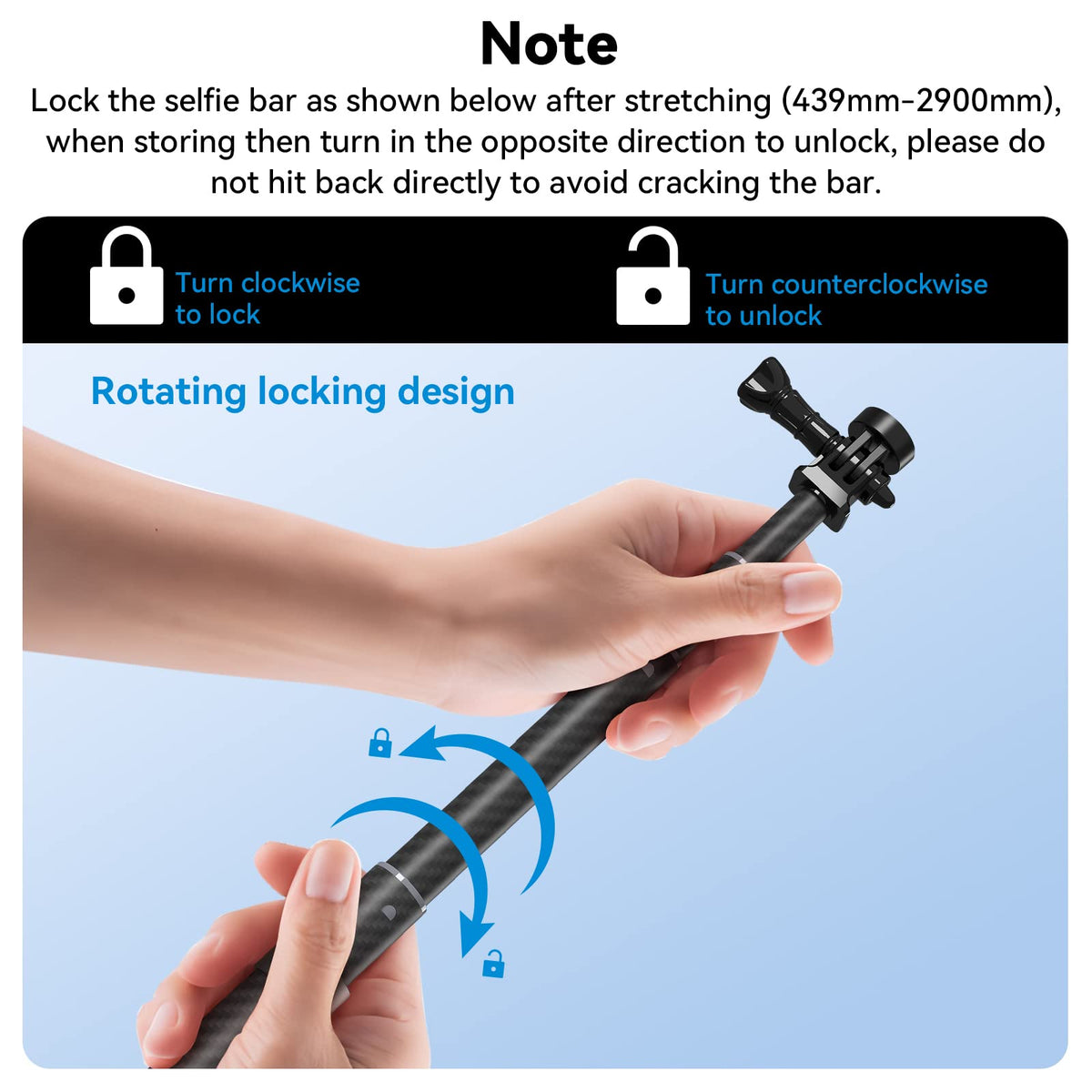 Telesin 2nd Gen 3 Meter Ultra Long Carbon Fiber Invisible Selfie Stick for Action Camera