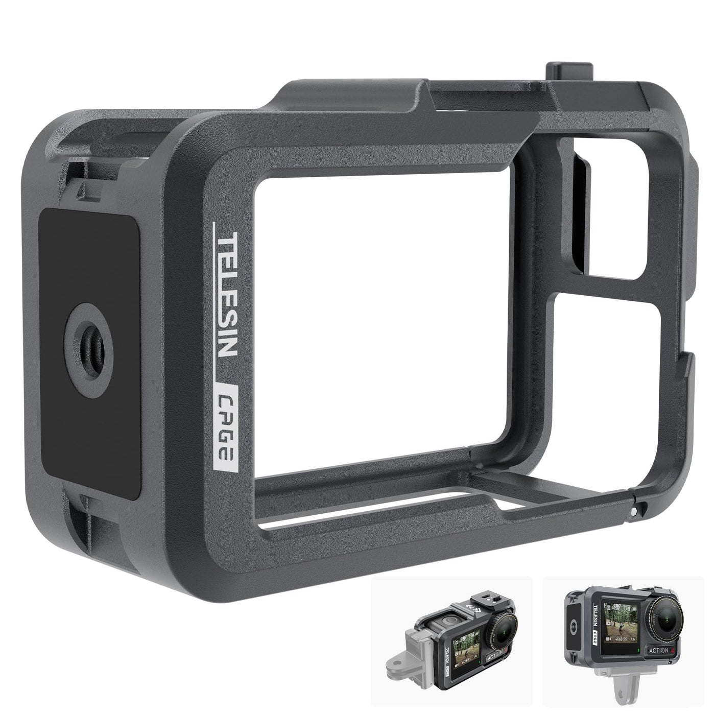 TELESIN Metal Cage for DJI Osmo Action 3 & Action 4 | Quick Release | Dual Cold Shoe Mount | Aluminum Alloy | Vertical & Horizontal Angle