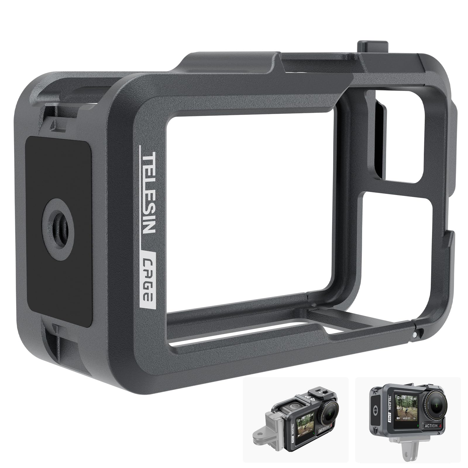 TELESIN Metal Cage for DJI Osmo Action 3 & Action 4 | Quick Release | Dual Cold Shoe Mount | Aluminum Alloy | Vertical & Horizontal Angle