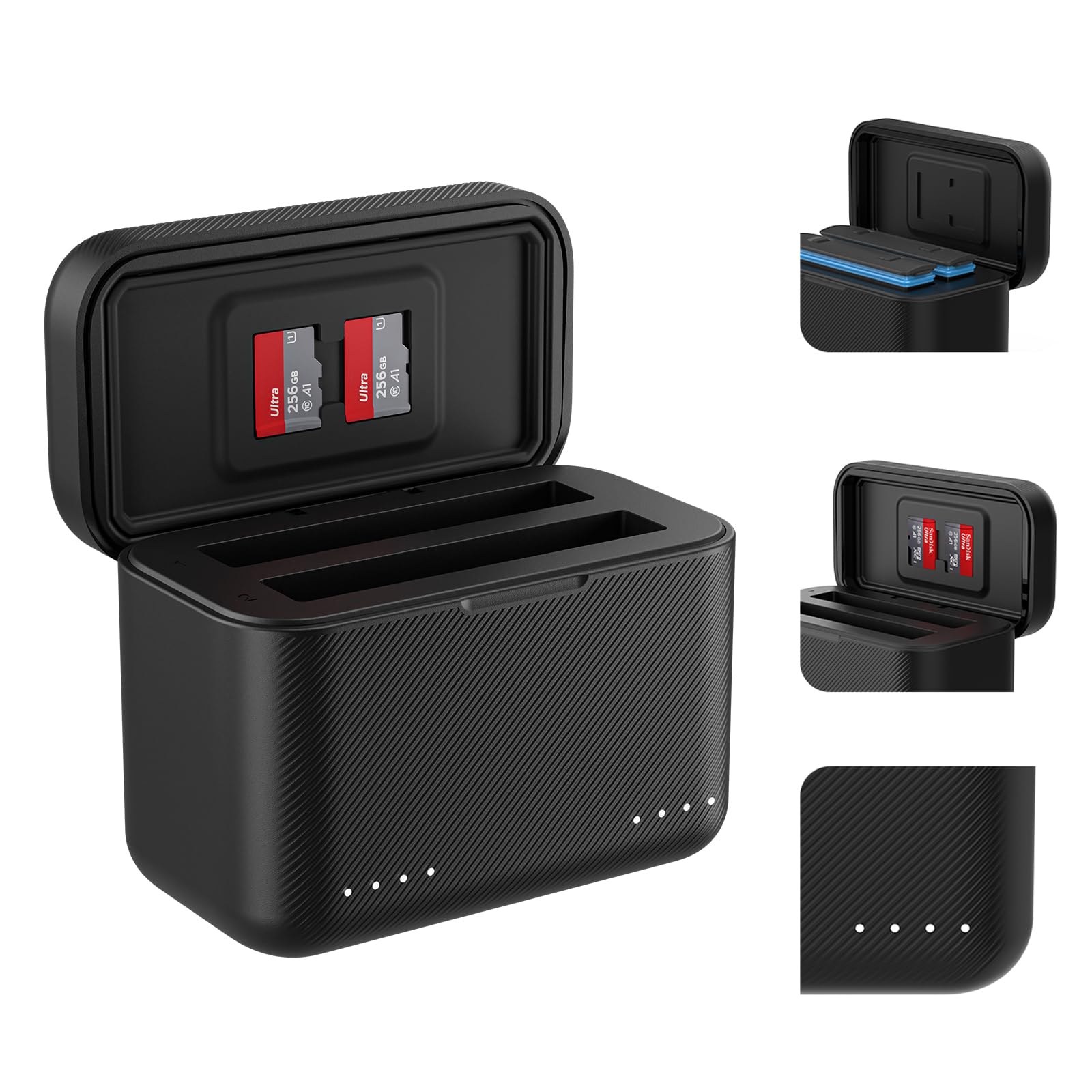 TELESIN Dual Slot PD3.0 Fast Charger for Insta360 X4 | Portable Battery Charger Storage Box with MicroSD Card Slots and Type-C Cable