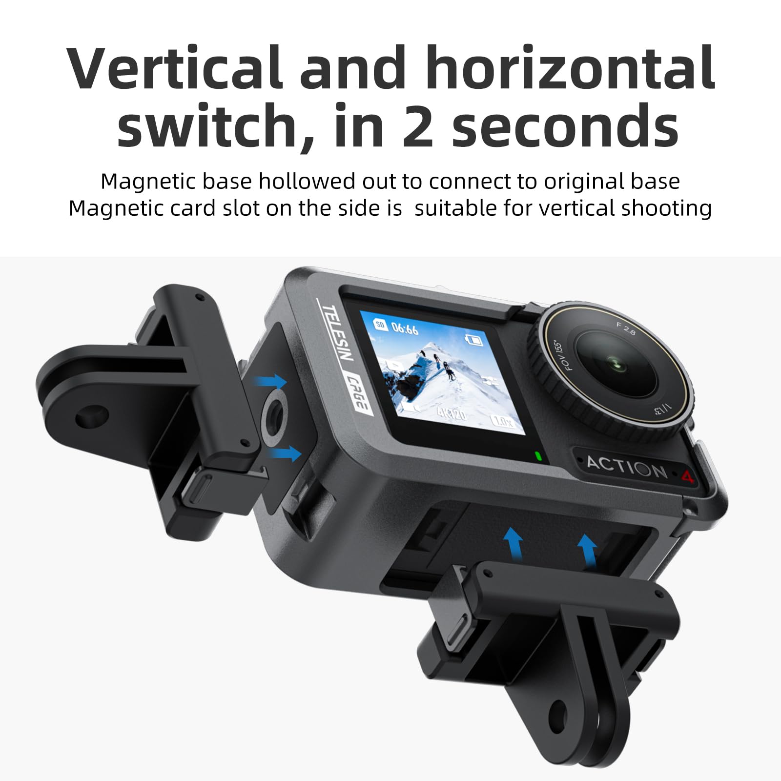 TELESIN Metal Cage for DJI Osmo Action 3 & Action 4 | Quick Release | Dual Cold Shoe Mount | Aluminum Alloy | Vertical & Horizontal Angle