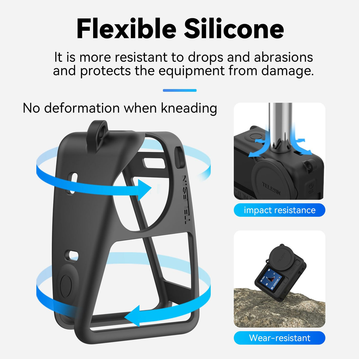 TELESIN Silicone Protective Case with Lens Cap & Lanyard for DJI Osmo Action 6 | Anti-Scratch Soft Cover Dustproof Protection for Action 6 (Black)