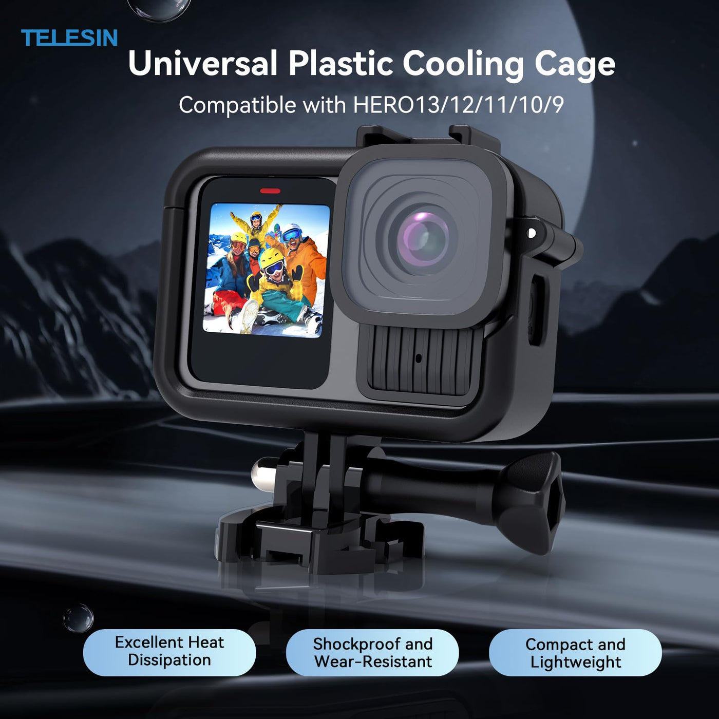 TELESIN Upgraded Protective Housing Case for GoPro HERO13 HERO12 HERO11 HERO10 HERO9 Black | Plastic Frame Vlog Cage with 1/4" Thread & Cold Shoe Mount