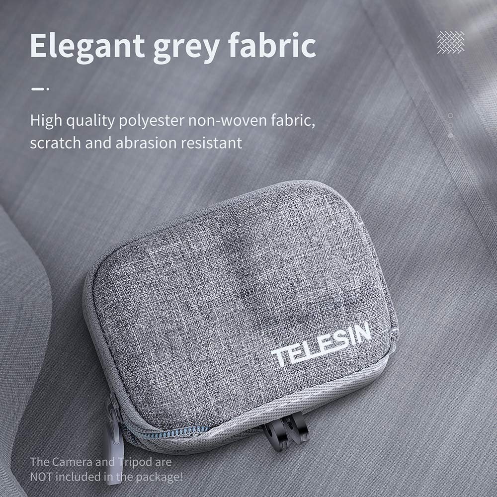 TELESIN Small Carry Case for GoPro HERO13/12/11/10/9/8, Pocket Size Protective Case Travel Bag with Half Open Zipper Supports Connecting with Selfie Stick and Tripod Accessories -Grey