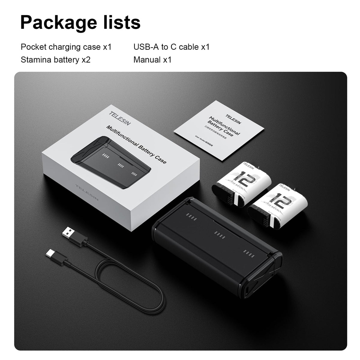 Telesin 2-Pack Stamina Battery and Pocket Charging Box Bundle for GoPro HERO12/11/10/9