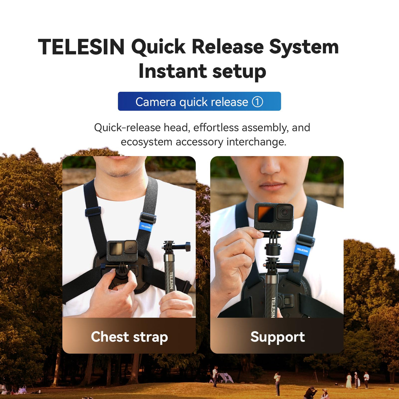 TELESIN S2 Upgraded Quick Release Chest Mount Compatible with GoPro Insta360 DJI Osmo | Action Camera Chest Strap Harness