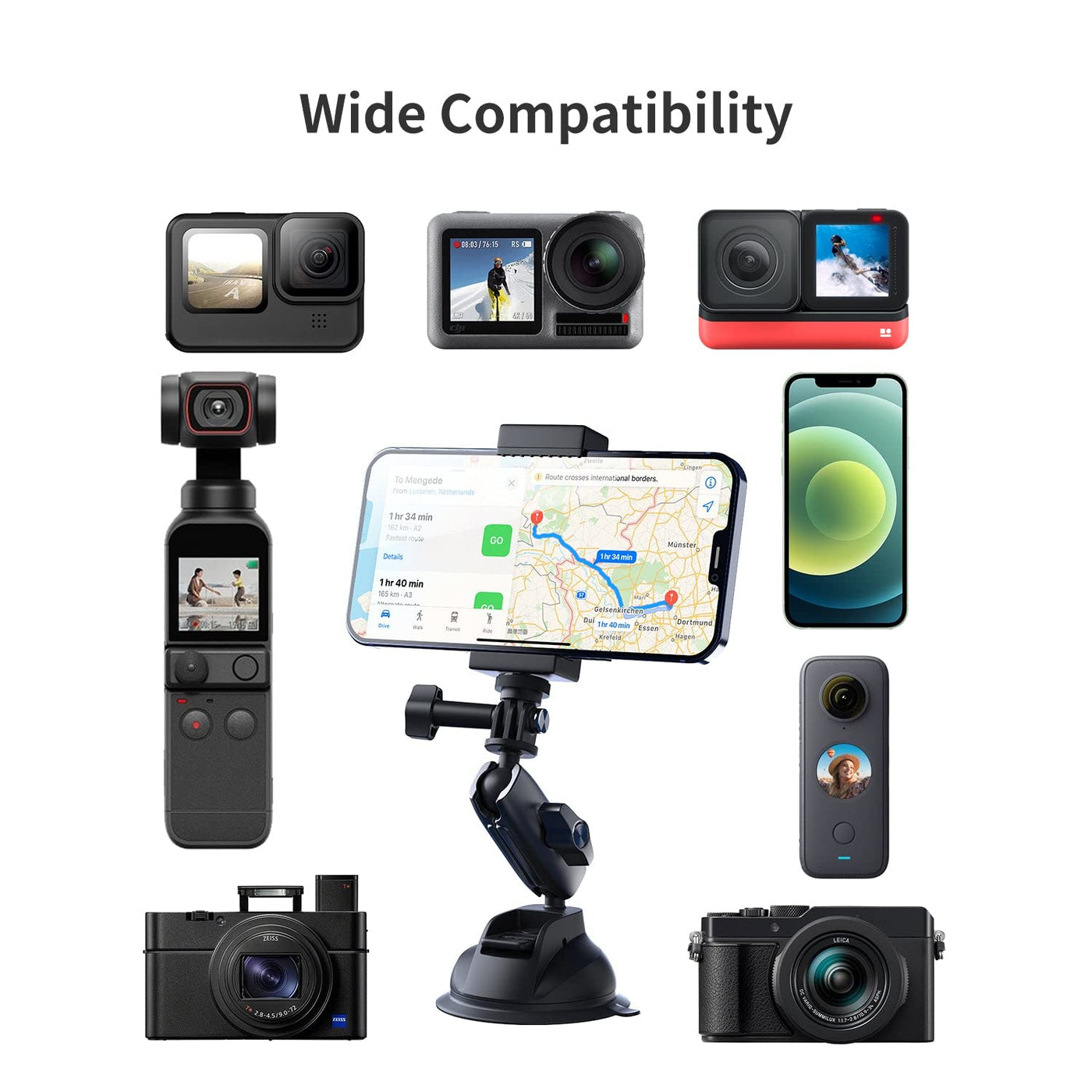 TELESIN Action Camera Universal Suction Cup Mount 360 Degree Rotatable for GoPro, Insta 360, DJI Action 2, Osmo Action, Osmo Pocket and Mobile Phone