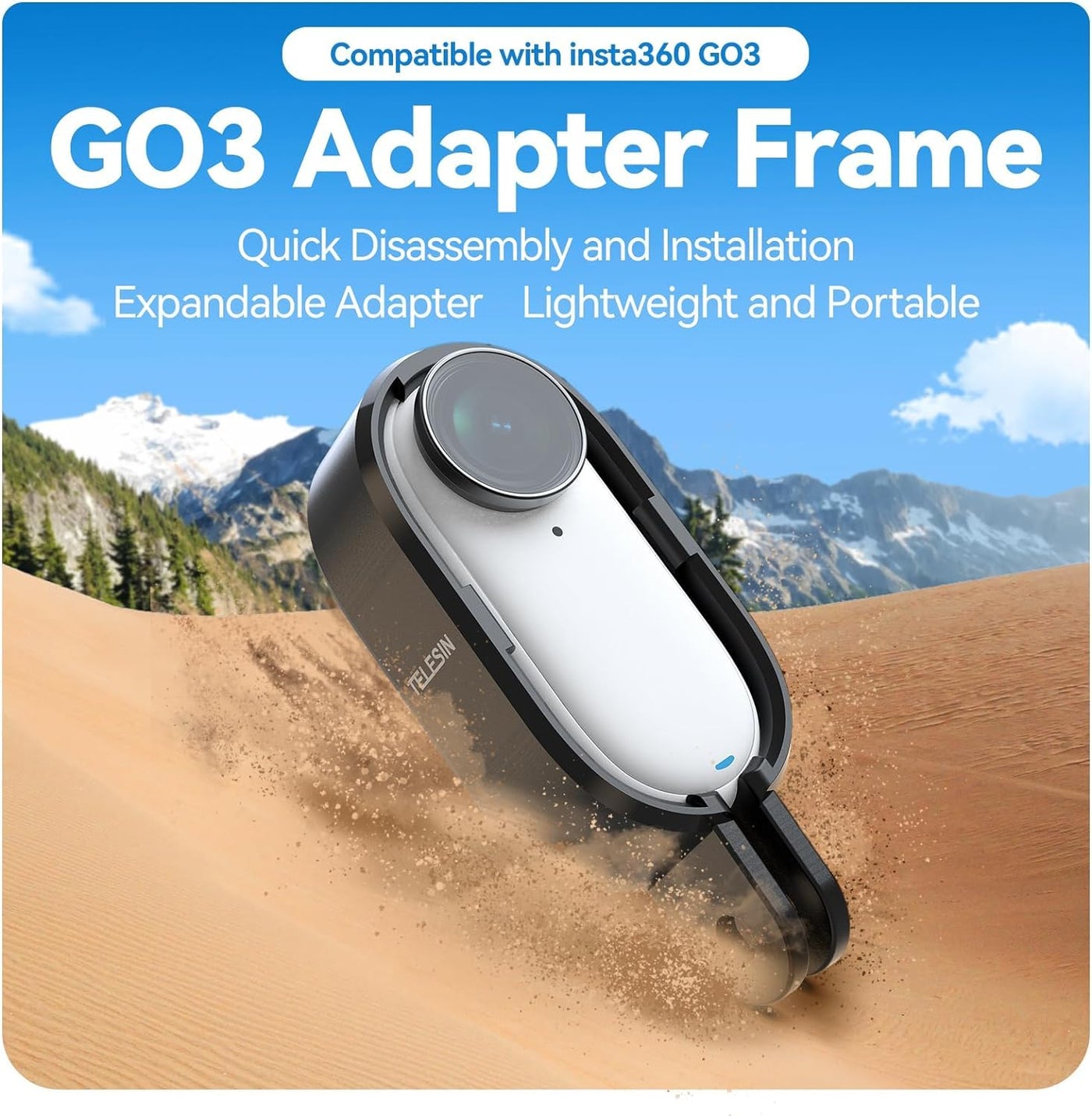 TELESIN Tripod Mount Adapter for Insta360 GO3 Action Camera | Plastic Frame Protective Mounting Case Compatible with Insta360 GO 3 Accessory