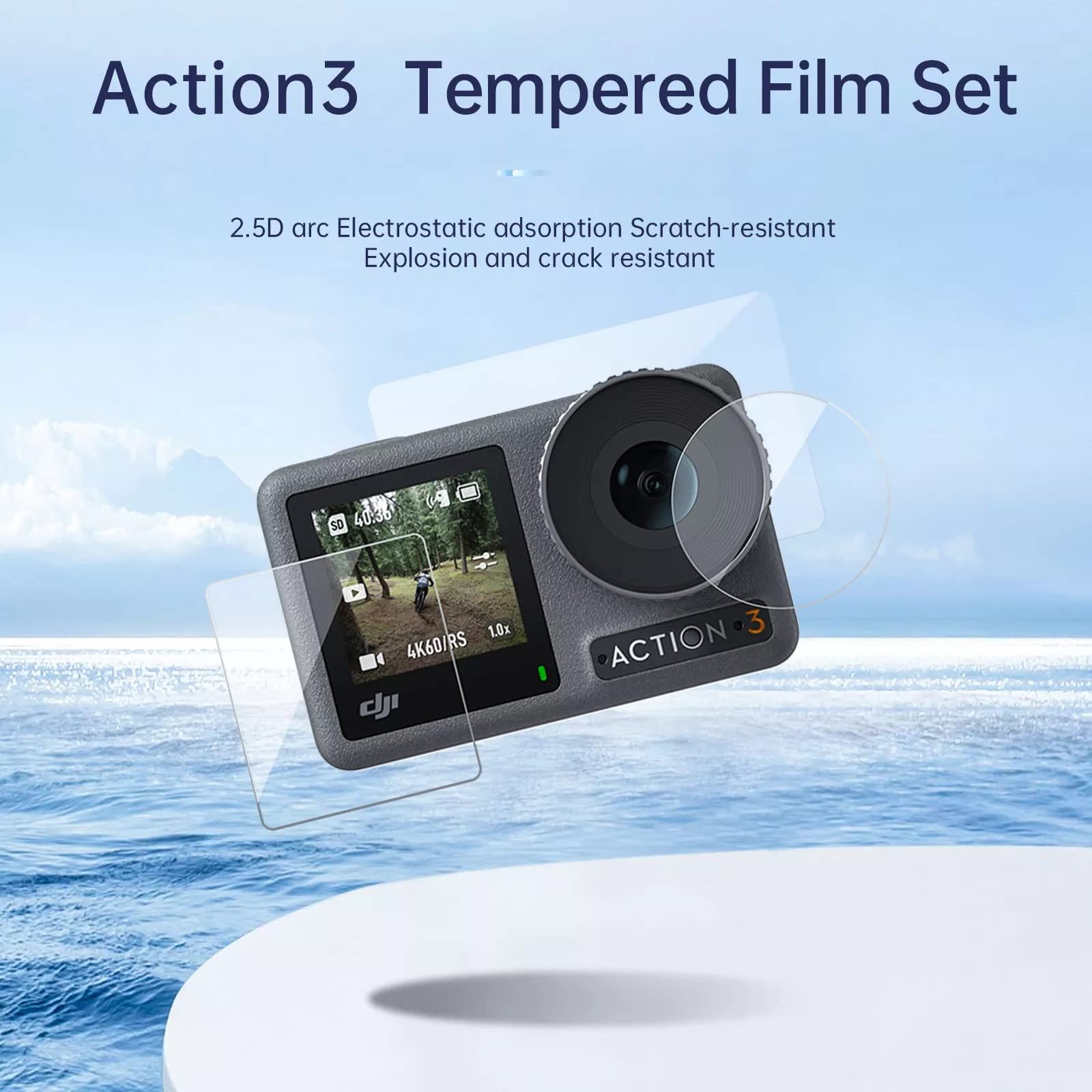 TELESIN Tempered Glass Screen Protector Set for DJI Osmo Action 3 Action 4 Screen Lens Protector