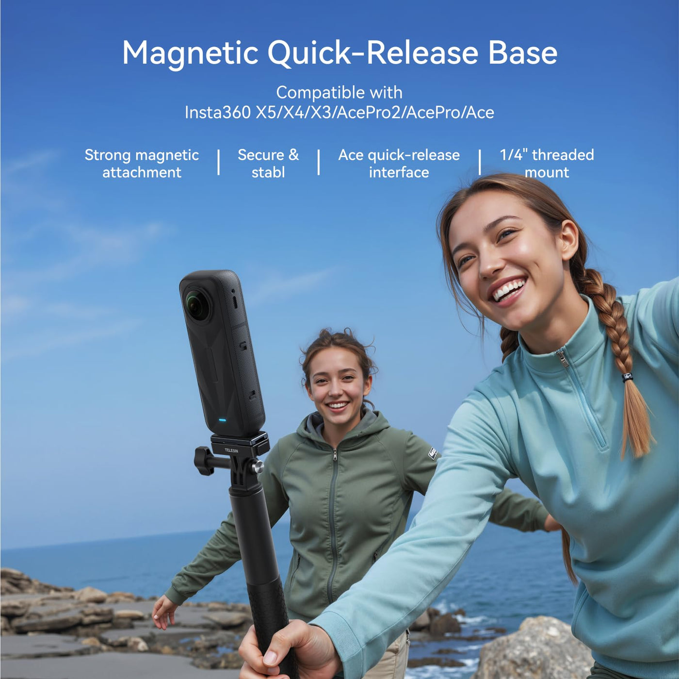 TELESIN Magnetic Quick Release Mount Set for Insta360 Ace/Ace Pro/Ace Pro 2, Insta360 X2/X3/X4/X5 | Metal Connection Plate Adapter for Insta 360 Ace Series, X Series Action Camera