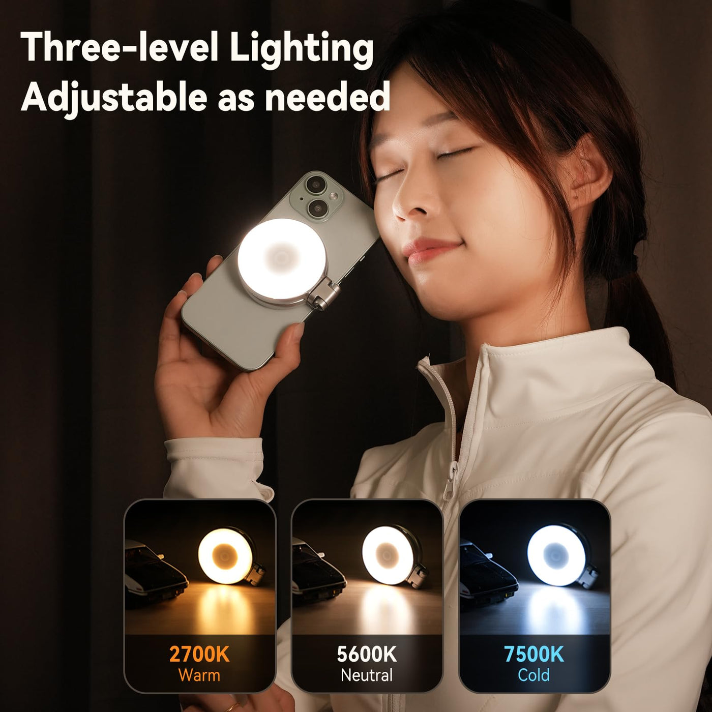 TELESIN Magnetic Selfie Ring Light Compatible with iPhone Magsafe | LED Phone Selfie Fill Light with Mirror and Sticky Ring