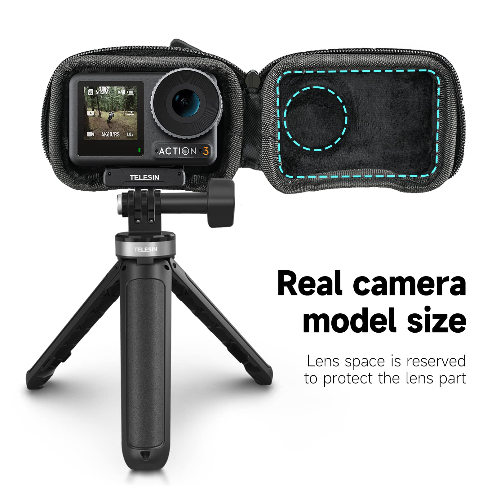 TELESIN Protective Carry Case for DJI Osmo Action 3 Action 4 with Half Open Port Design