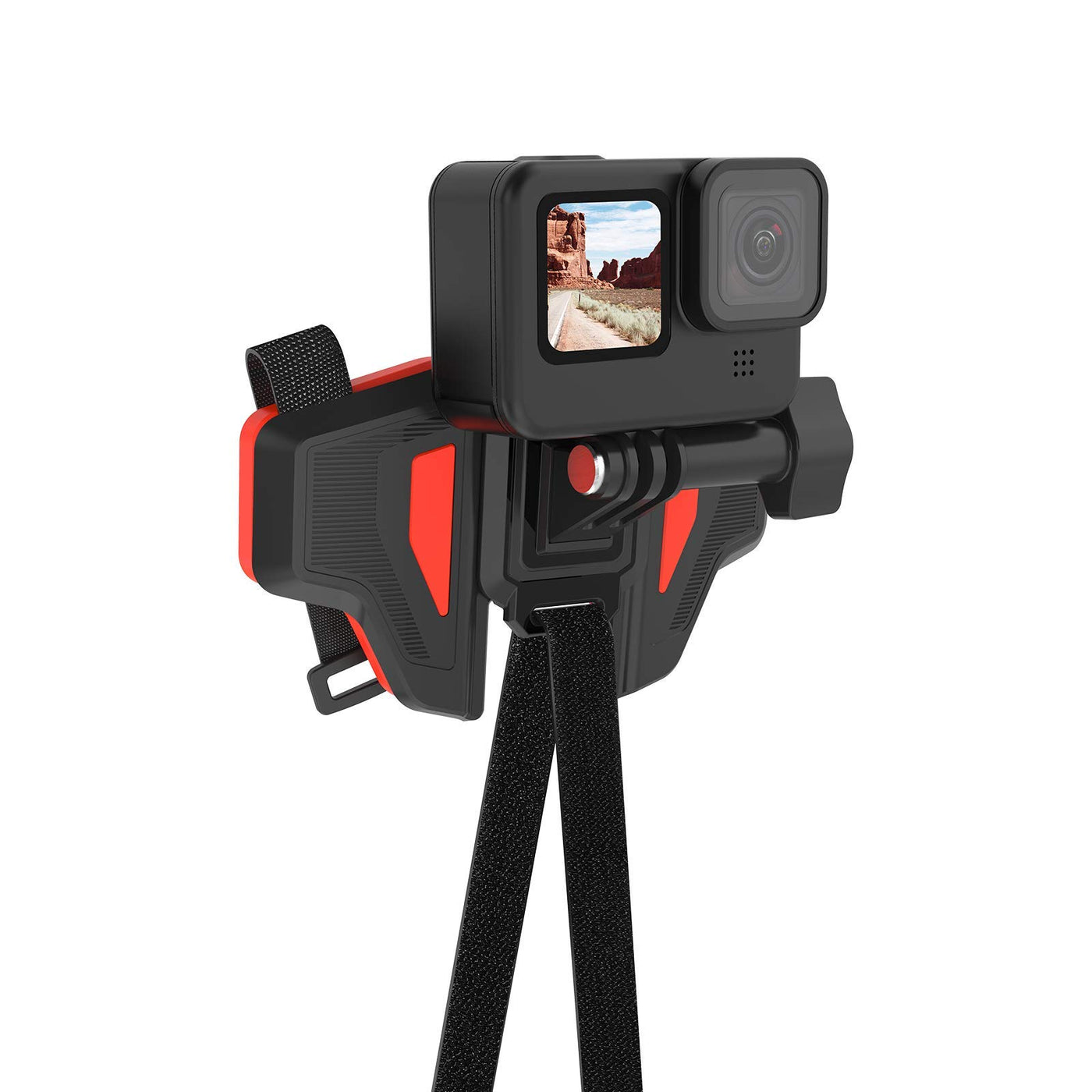 TELESIN Upgraded Motorcycle Helmet Chin Mount for GoPro Insta 360 One R One X DJI Osmo Action Pocket Cellphone and More Action Camera, with GoPro Mount Adapter Screw Accessories in Kit (Orange)