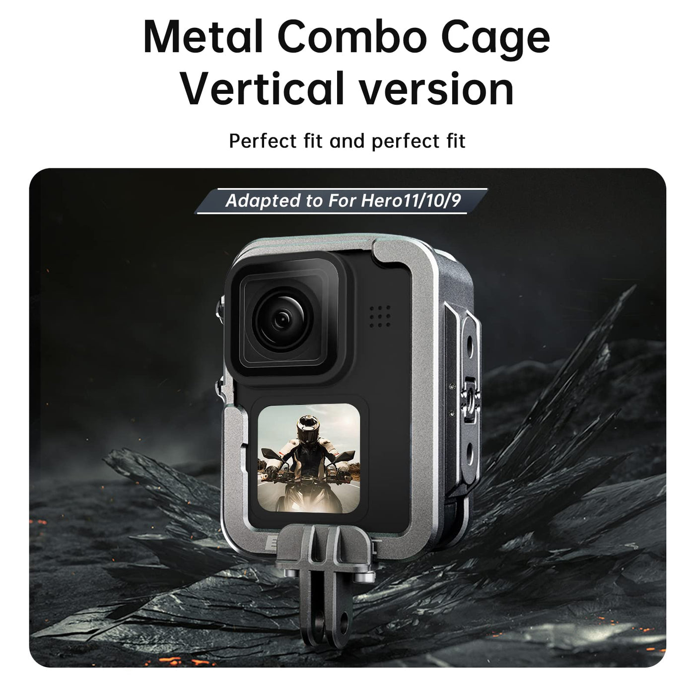 TELESIN Aluminum Alloy Cage Combo Set for GoPro Hero 11 Hero 10 Hero 9 Black Metal Housing Supports Vertical Shooting