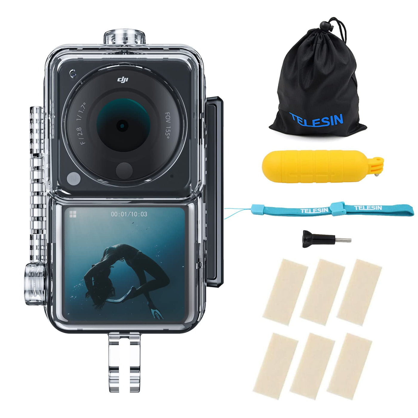 TELESIN Waterproof Case for DJI Action 2 Dual-Screen Combo Power Combo Underwater Dive Housing