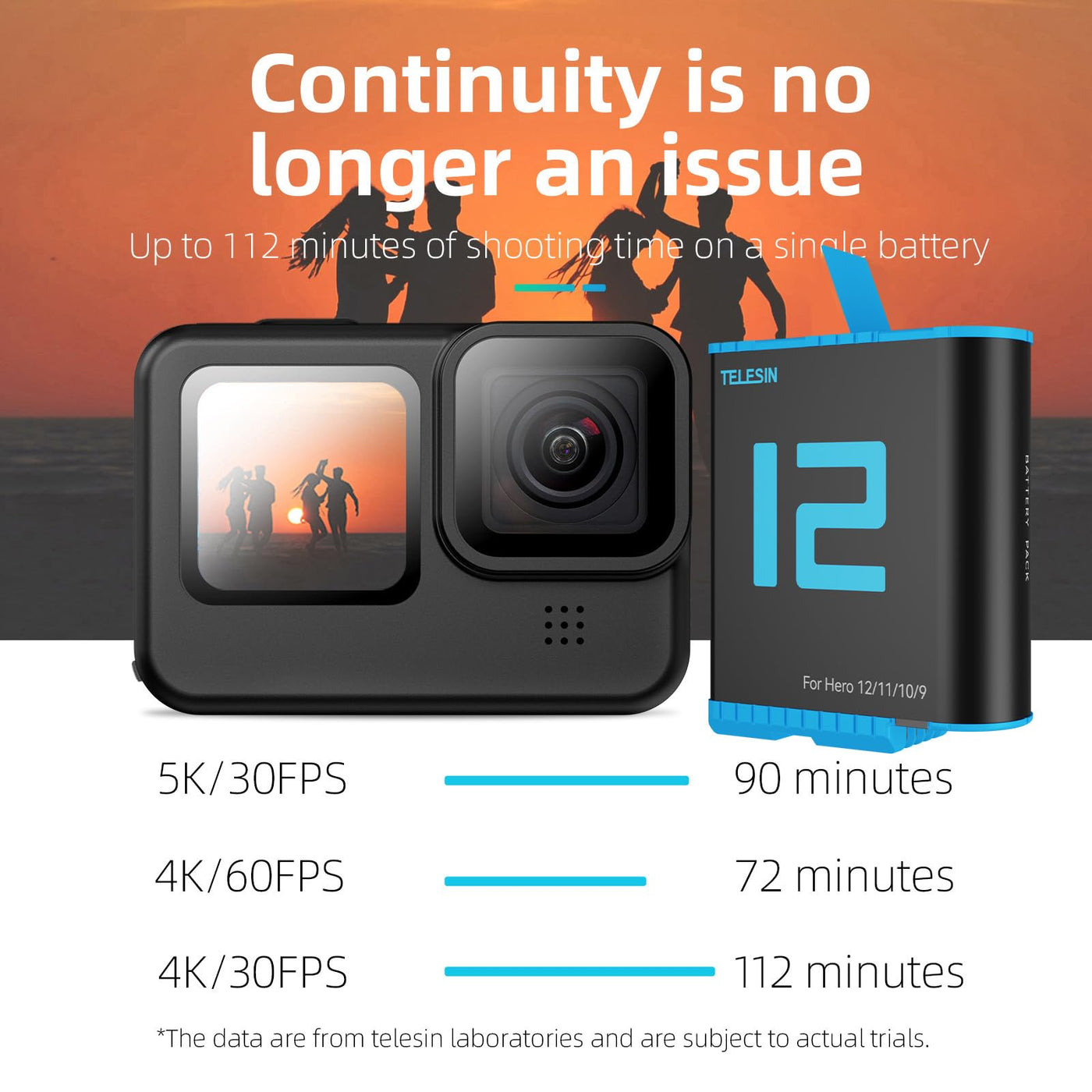 TELESIN Battery for GoPro HERO12 HERO11 HERO10 HERO9 Black | Camera Battery for GoPro 12 11 10 9 - Blue