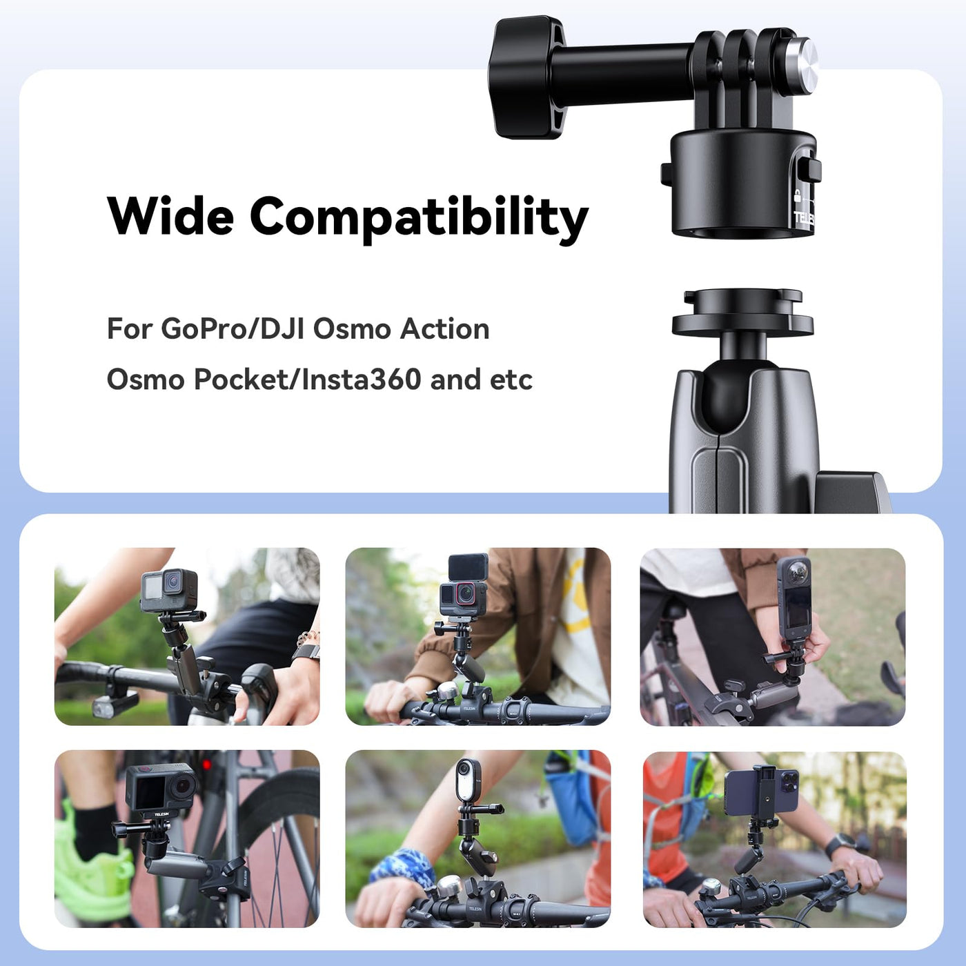 TELESIN S2 Quick Release Clamp Bike Mount Motorcycle Handlebar Holder | Roll Bar Tube Clip Mounting Accessories Compatible with GoPro Insta360 DJI Action Osmo Pocket Action Camera