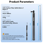Telesin 2nd Gen 3 Meter Ultra Long Carbon Fiber Invisible Selfie Stick for Action Camera