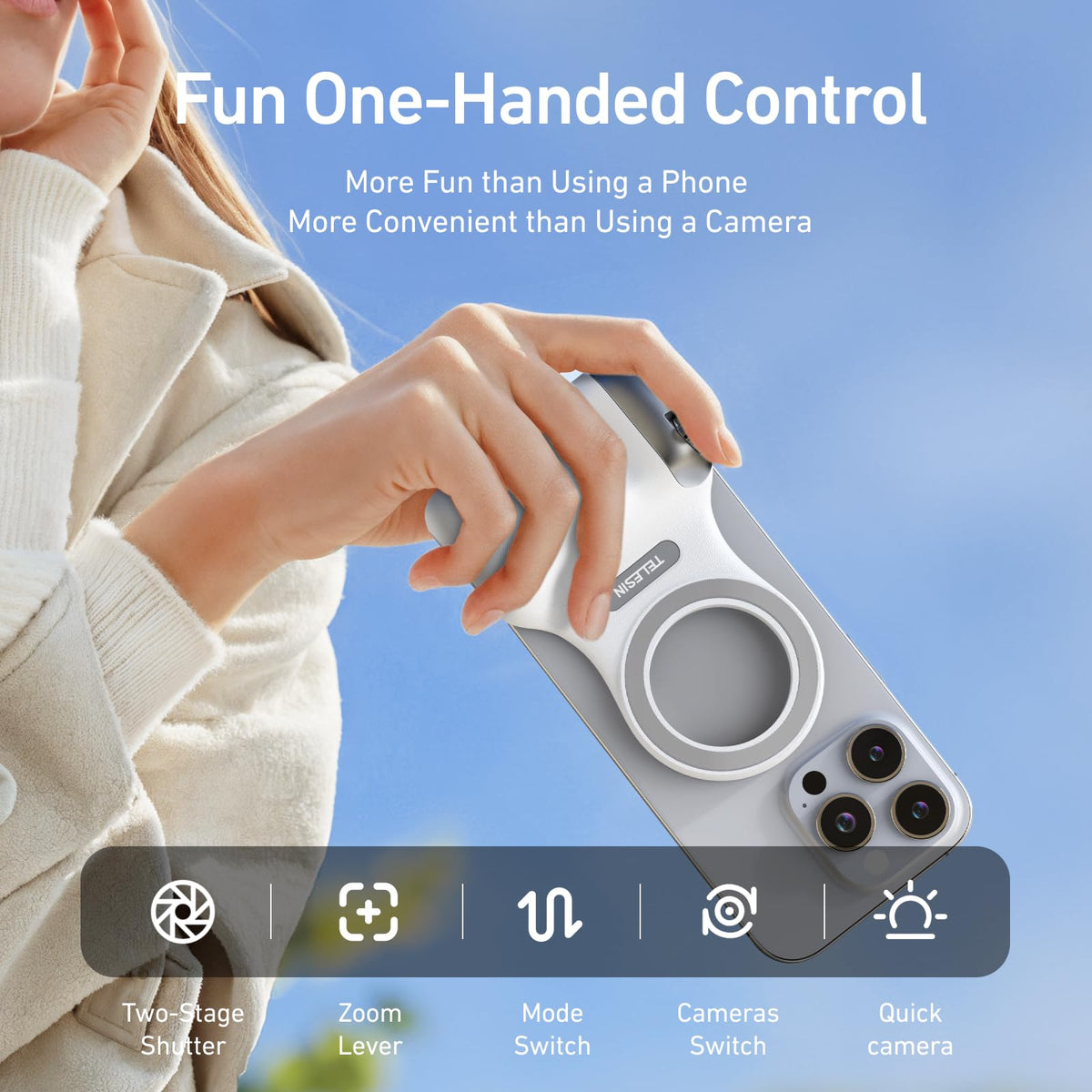 Telesin Fun Shot V2 Magnetic Grip for Mobile Phone | DSLR Camera Style Shutter Grip