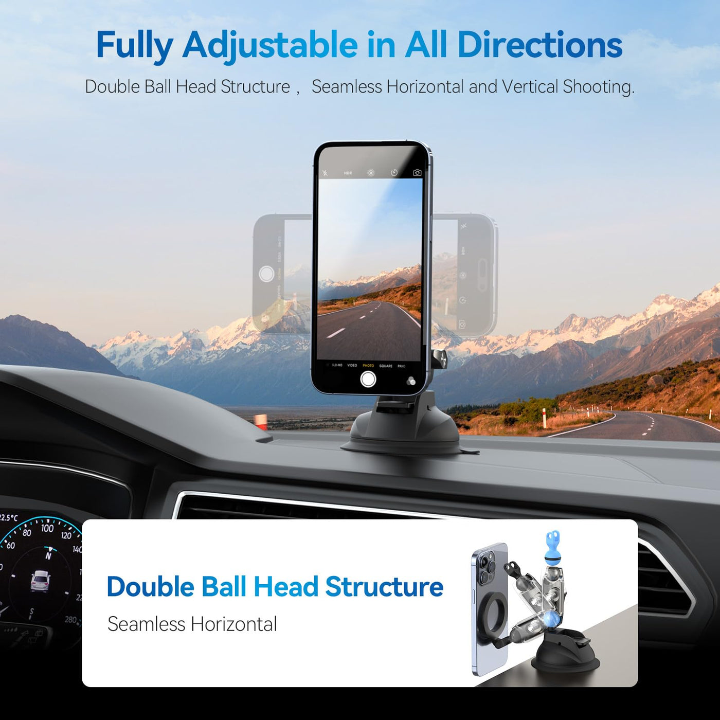 TELESIN Magnetic Suction Cup Mobile Phone Car Mount Compatible with MagSafe | 360° Adjustable Car Windshield Phone Holder Stand for iPhone Android
