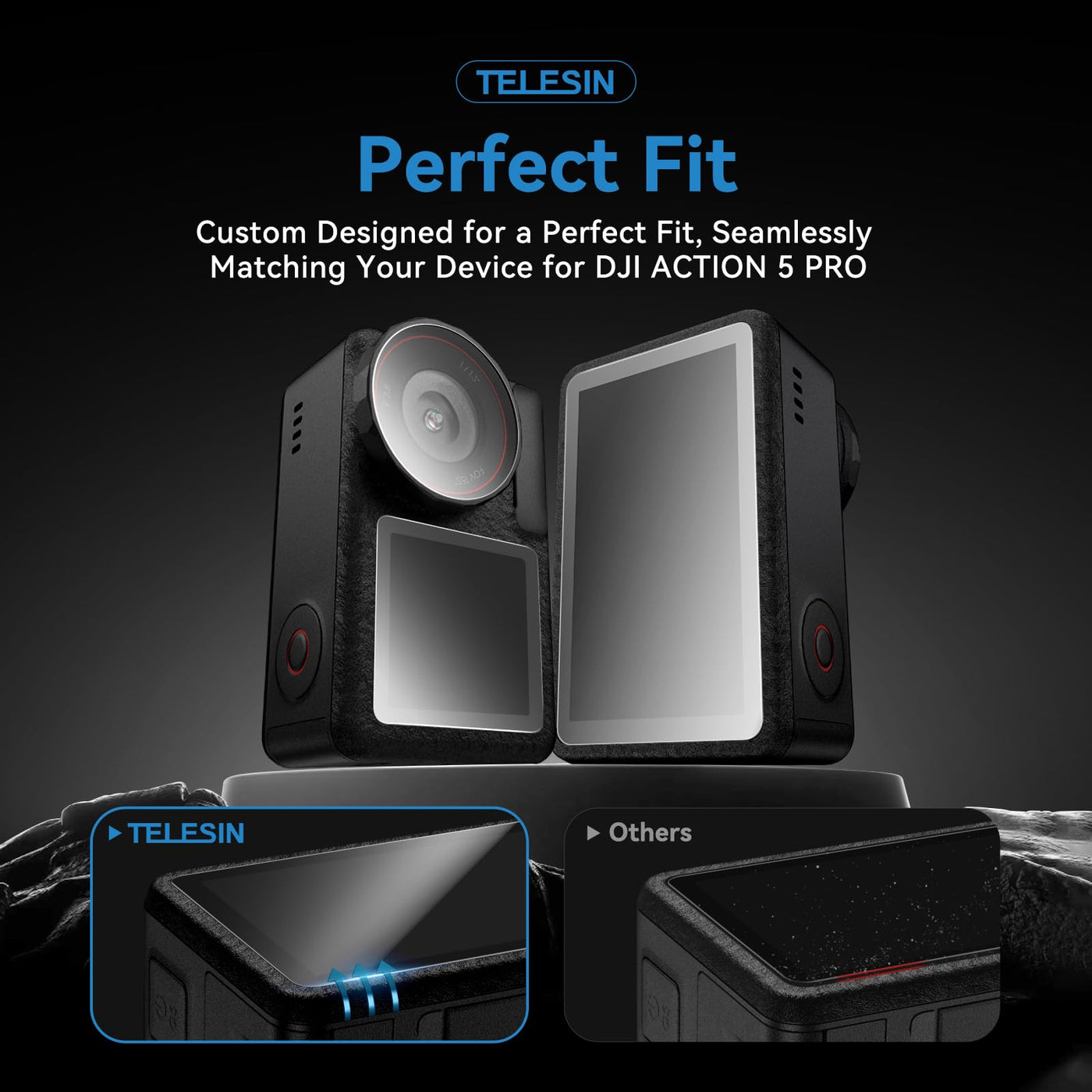 TELESIN Tempered Glass Screen Protector set for DJI Osmo Action 5 Pro Compatible with Original DJI Frame