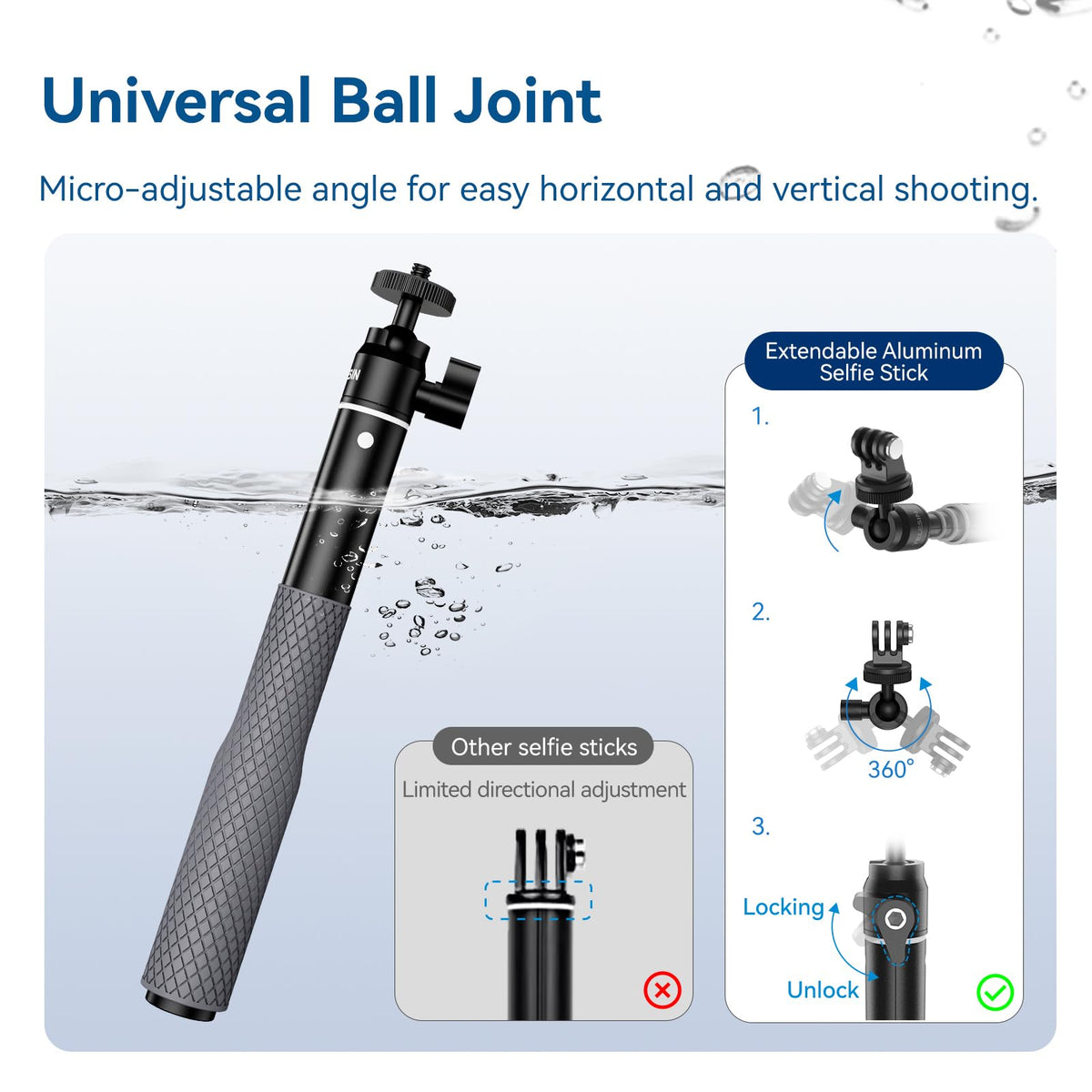 Telesin 65cm Waterproof Snorkeling Selfie Stick for Action Camera