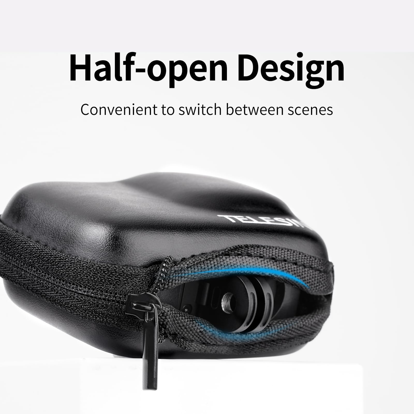 TELESIN Small Carry Case for GoPro HERO12 11 10 9 Black | Protective Case with Half Open Zipper Supports Connecting with Selfie Stick and Tripod