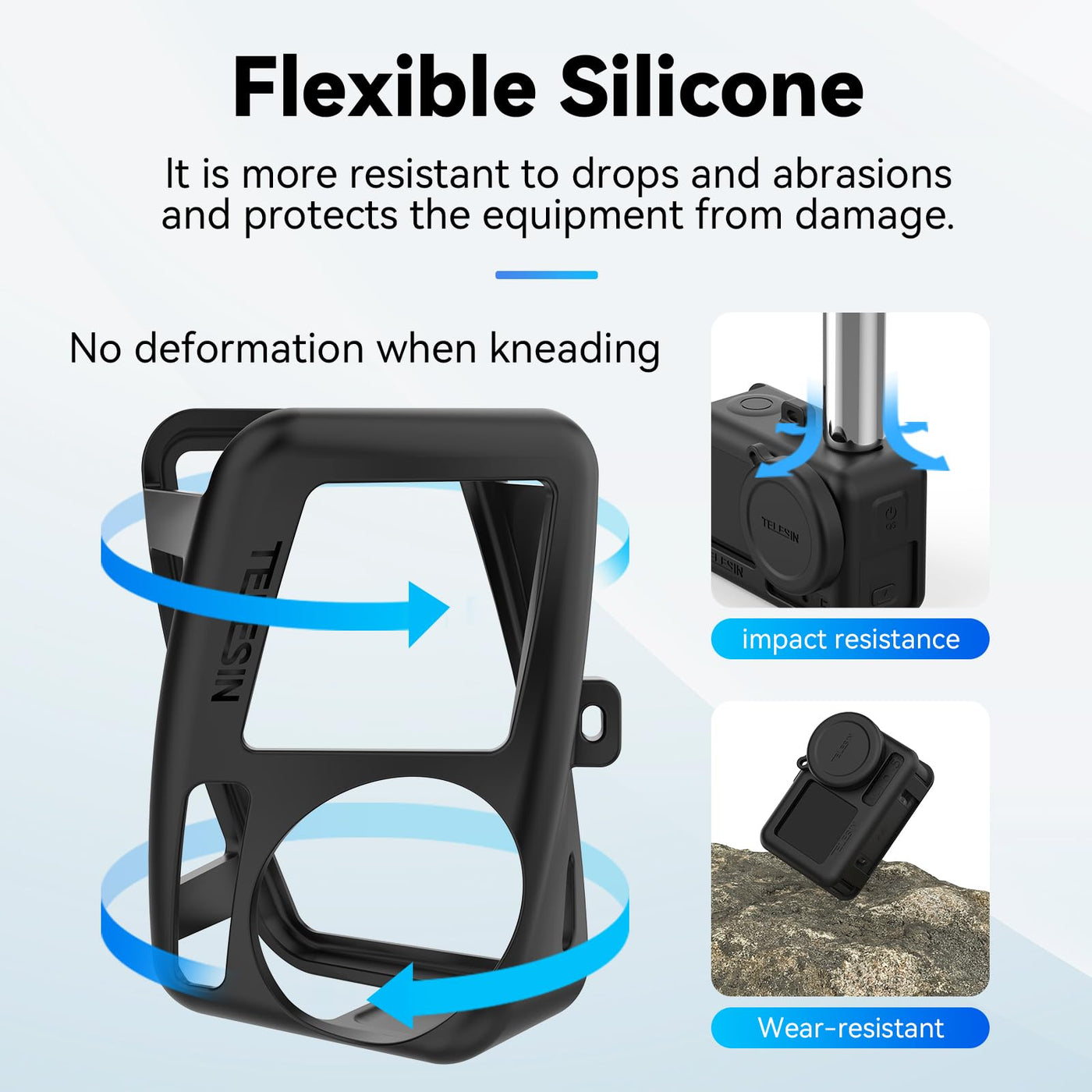 TELESIN Upgraded Silicone Case 2.0 For DJI Osmo Action 3 4 5 Pro with Lens Cap | Drop Proof DJI Action 3 4 5 Protective Case