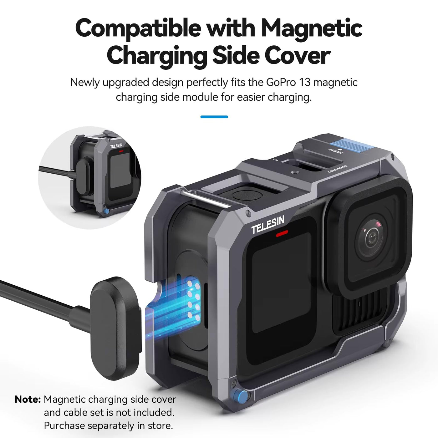 TELESIN Metal Cage Ultra for GoPro HERO 13/12/11/10/9 | Upgrade Magnesium-Aluminum Alloy Protective Frame Case with Side Charging Protection Cold Shoe