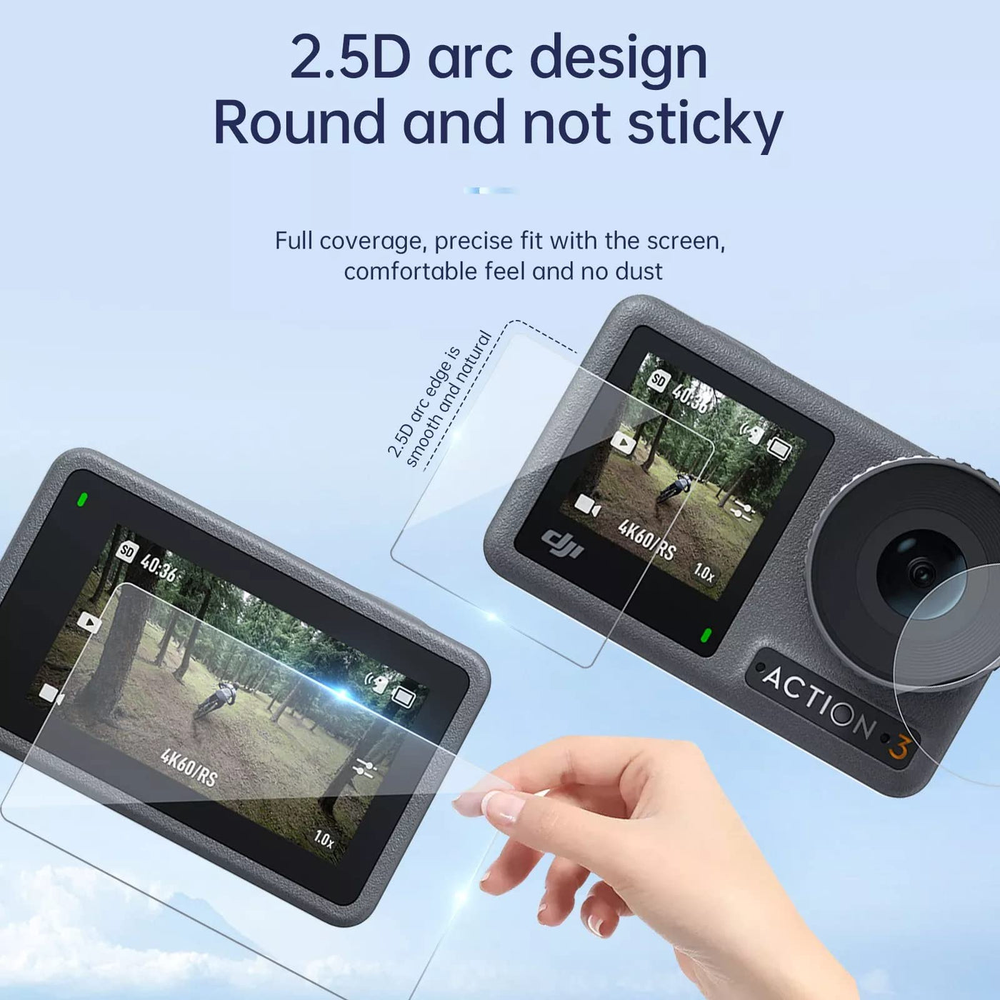 TELESIN Tempered Glass Screen Protector Set for DJI Osmo Action 3 Action 4 Screen Lens Protector