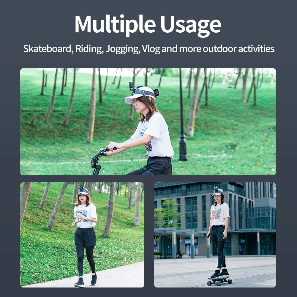 TELESIN Head Strap Mount 180° Rotation Front & Back Dual Angle with Quick Release Hat Clip Compatible with GoPro Hero 11 10 9 8 7 6 MAX Insta360 One R One X2 GO2 DJI Action 2 Osmo Action Pocket