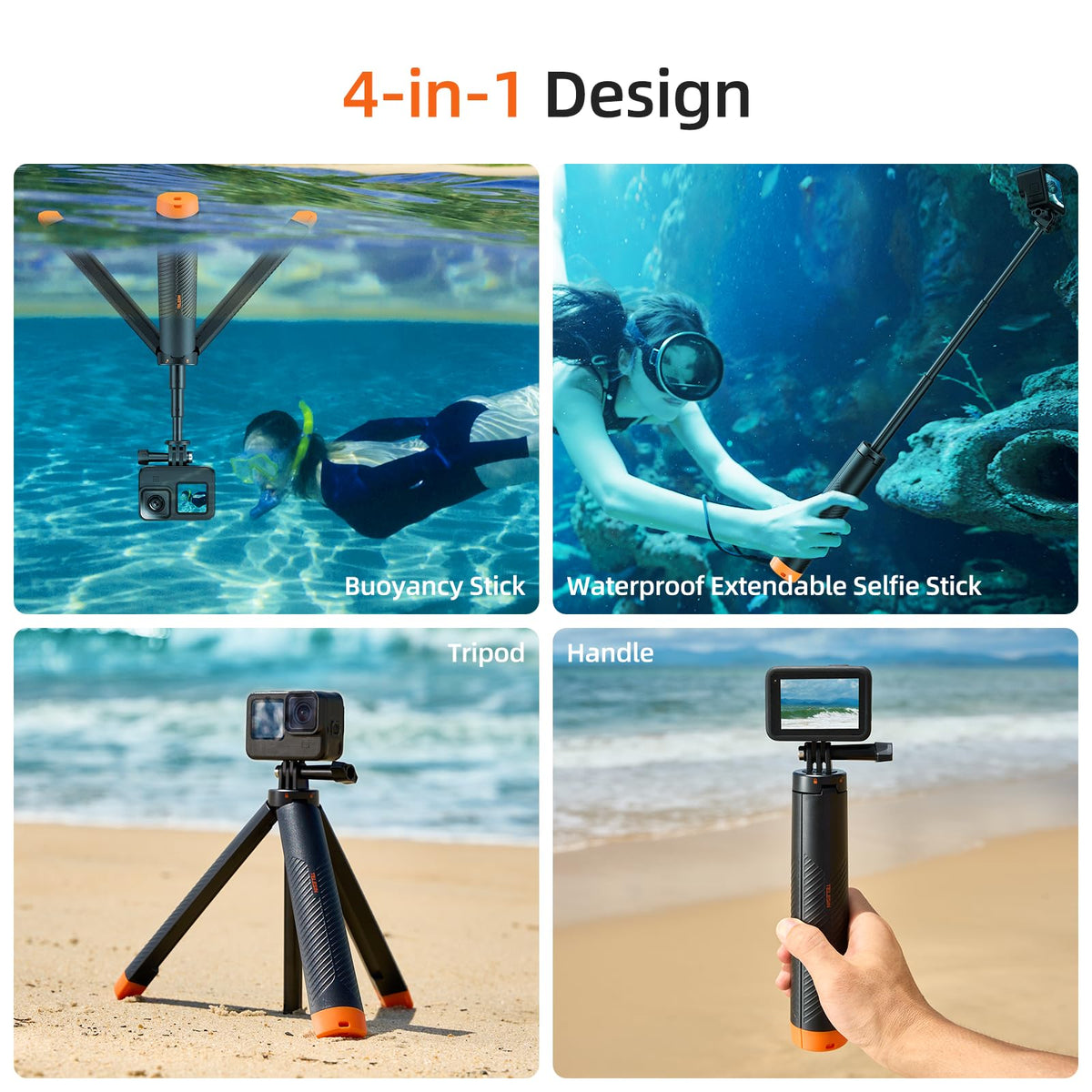 Telesin Floating Hand Grip Tripod Waterproof Extendable Selfie Stick