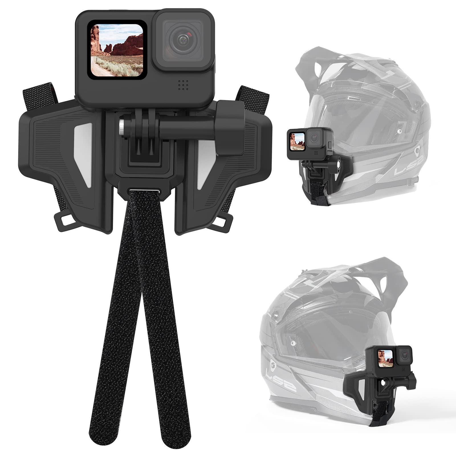 TELESIN Motorcycle Mount Helmet Chin Strap Clip, Dirtbike Bicycle Head Mounts Clamp Holder Attachment for GoPro Max Hero 12 11 10 9 8 7 6 5, Insta360 X2 X3 GO 2 Go 3, AKASO, DJI Action 3 4 Accessories