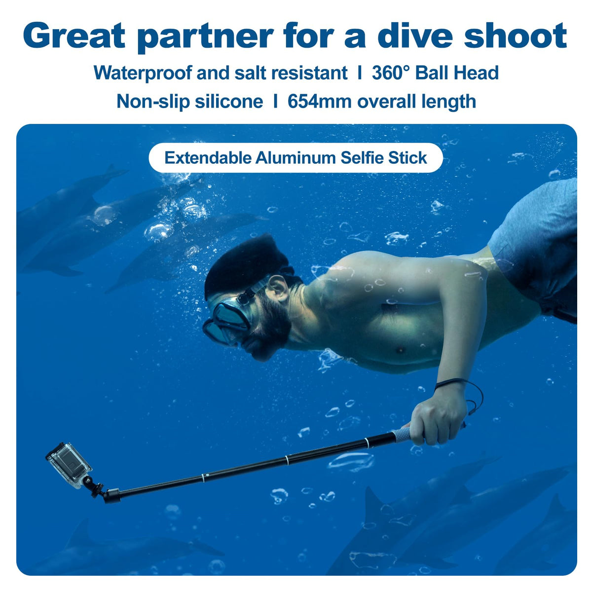 Telesin 65cm Waterproof Snorkeling Selfie Stick for Action Camera
