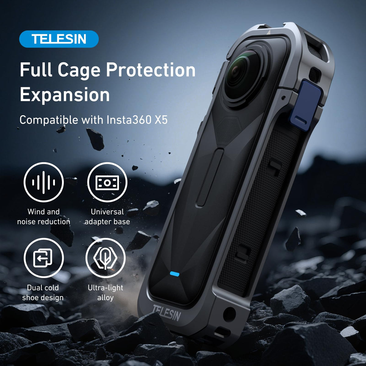 Telesin Aluminum Metal Full Cage Frame Case for Insta360 X5