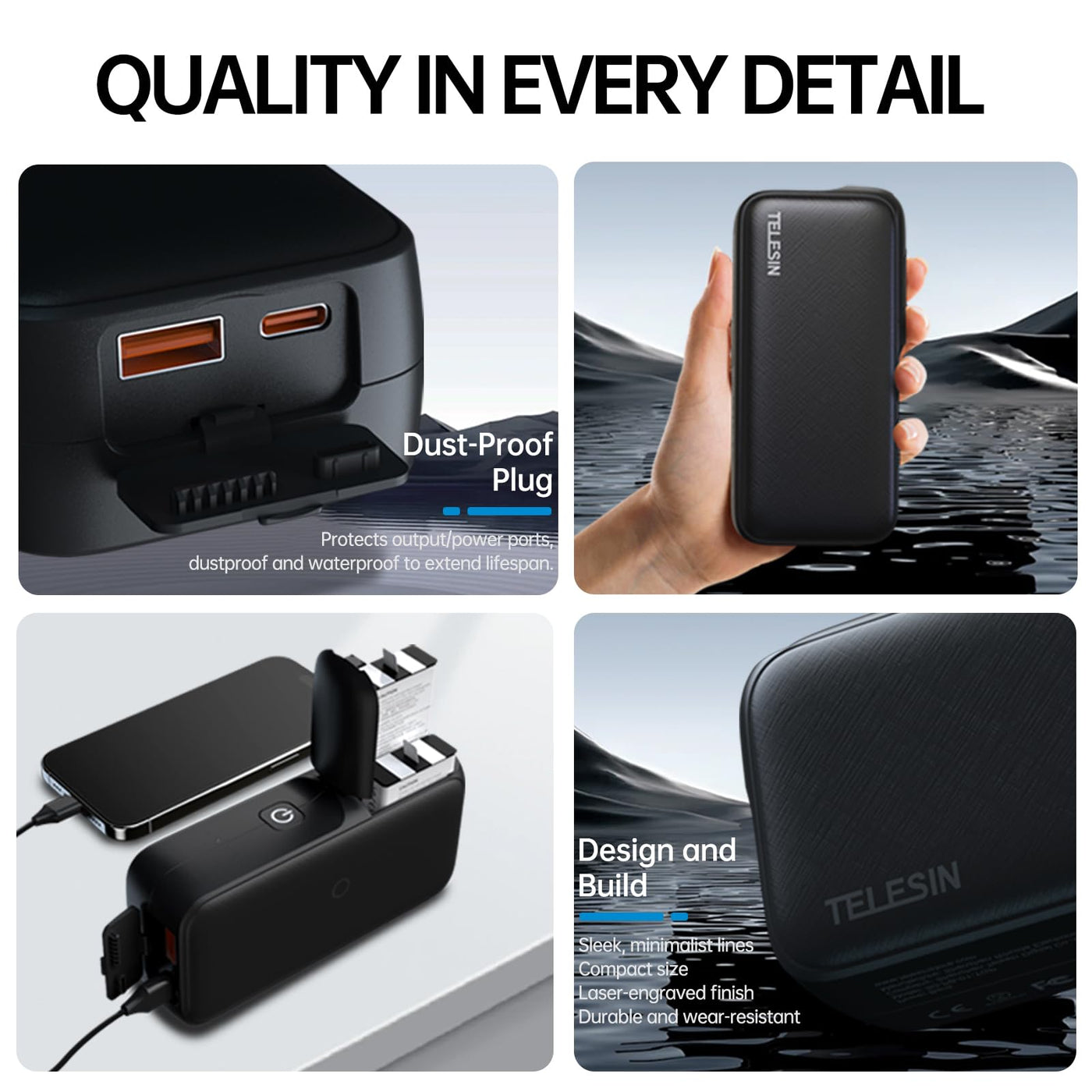 TELESIN Power Charger for GoPro HERO13 Black | Portable 10000mAh Fast Charger Box for GoPro 13 Battery