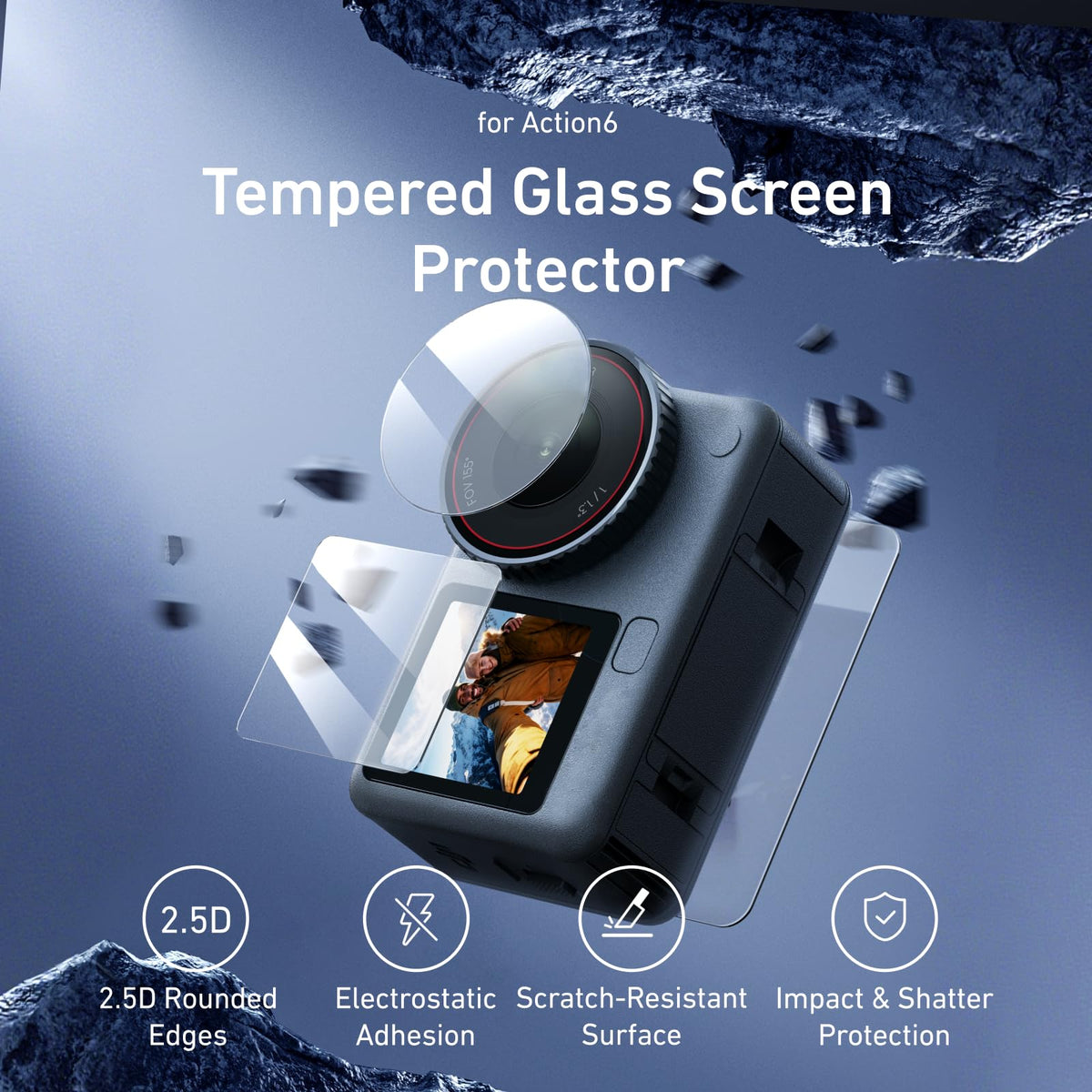 Telesin 2-Pack Tempered Glass Screen Lens Protector for DJI Osmo Action 6