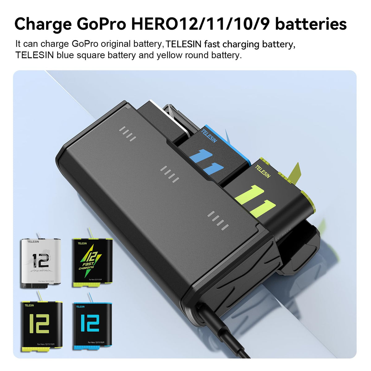 Telesin 2-Pack Stamina Battery and Pocket Charging Box Bundle for GoPro HERO12/11/10/9