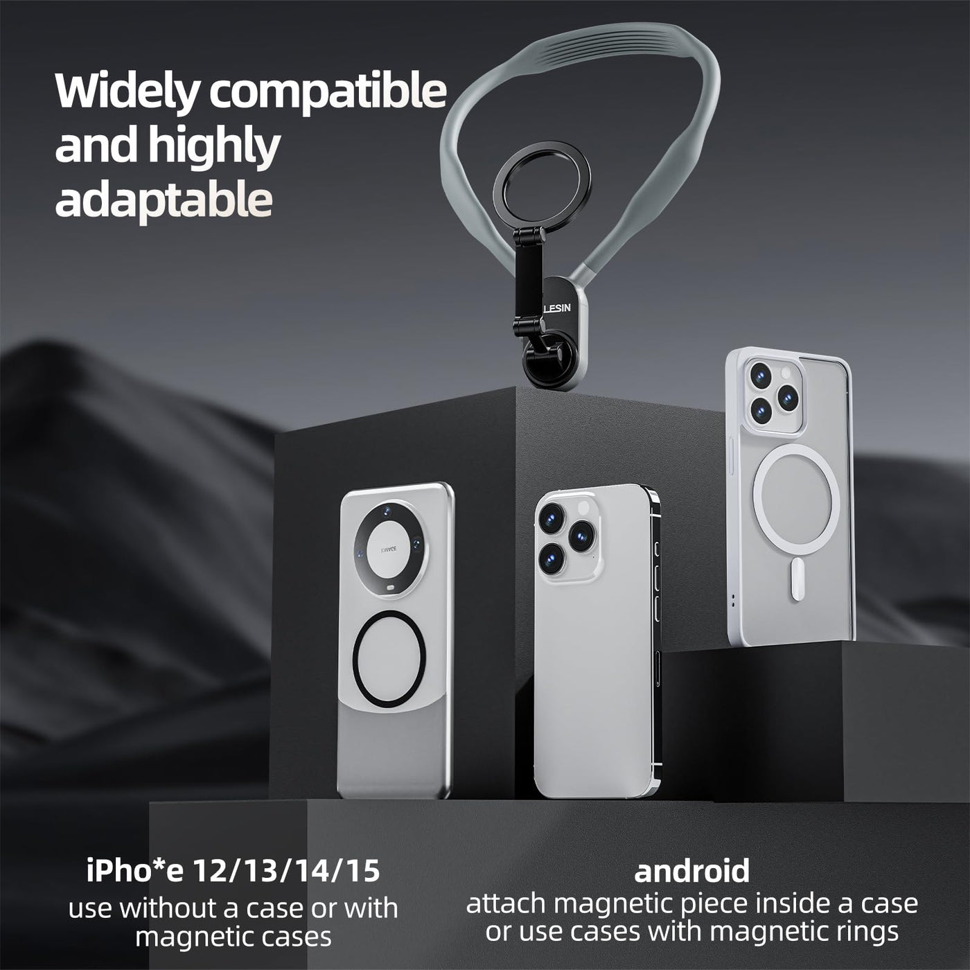 TELESIN Mobile Phone Magnetic Neck POV Mount | MagSafe Compatible Cell Phone Neck Holder Vlog Selfie Mount Hand Free Chest Stand for iPhone 16 15 14 13 12 Series Android Phones