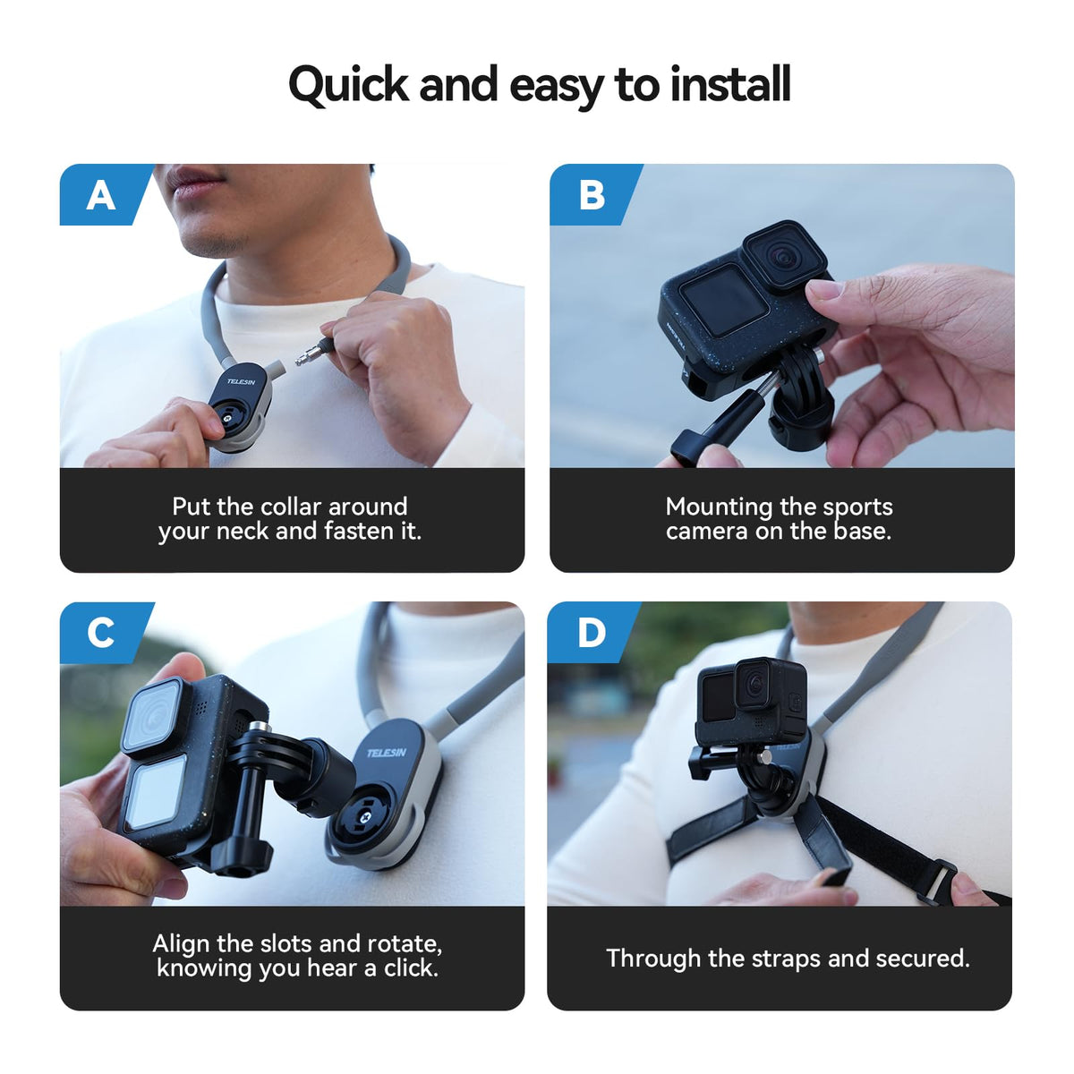 Telesin S2 Magnetic Quick Release Neck Mount with Fixing Chest Strap