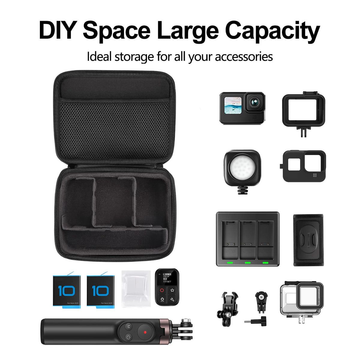 Telesin Action Camera Carrying Case with Customizable Divider